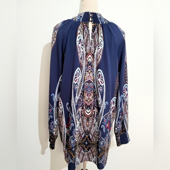 CHICO'S Paisley Smocked Mock-Neck Top Blouse Woman's Size XL (3) - Picture 4 of 12
